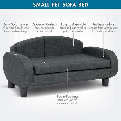 Paws &amp; Purrs Cat Sofa Bed, Pet Couch for Indoor Cats Elevated Cat Beds with Removable Washable Mattress Cover for Kitten, Puppy or Small Animal- 31.5" Wide, Gray