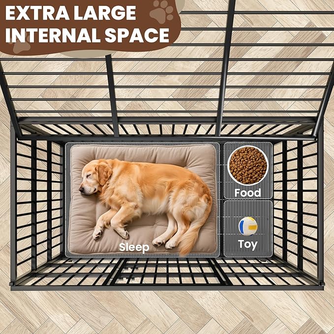 LEVELEVE 38 Inch Heavy Duty Indestructible Dog Crates for Large Dogs，Escape Proof Dog Cage Large Dogs with Lockable Wheels，Dog Kennel Furniture Indoor&amp;Outside