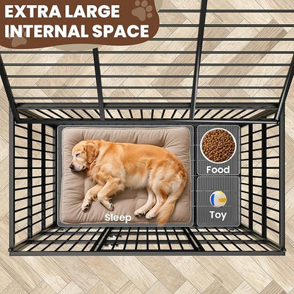 LEVELEVE 54 Inch Heavy Duty Indestructible Dog Crates for Large Dogs，Escape Proof Dog Cage Large Dogs with Lockable Wheels，Dog Kennel Furniture Indoor&amp;Outside