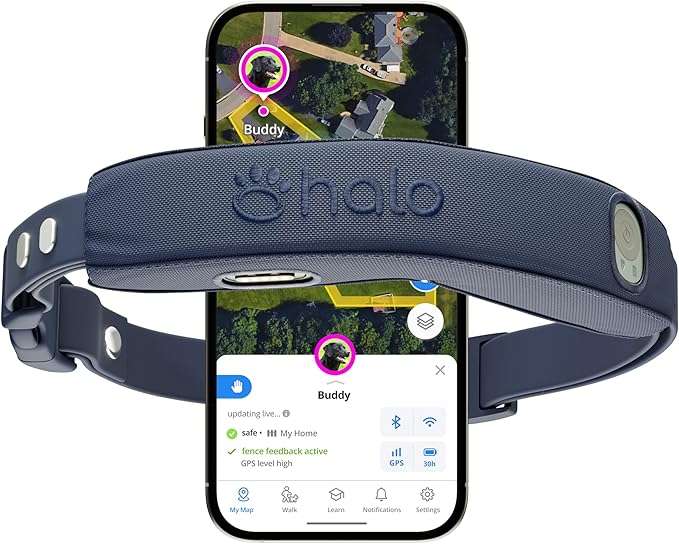Halo Collar 4, All New GPS Wireless Dog Fence &amp; Dog Training Collar with GPS Tracker, Subscription Required, Waterproof, One Size, Midnight