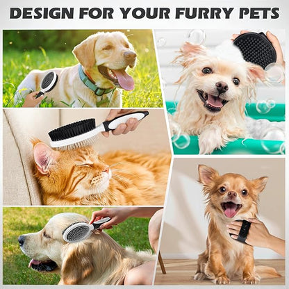 2PCS Pet Grooming Tools - Double-Sided Brush for Shedding and Bathing, Suitable for Short/Long Haired Dogs Cats and Horses, Deshedding Dog Brush, Mane &amp; Tail Combs for Horses - Pet Supplies (White)