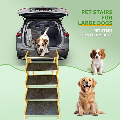 Dog Stairs for Large/Oldder Dogs,4 Steps Bamboo Wooden Pet Ramp for High Beds, Cars &amp; Couch Sofa - Supports Dog Up to 160 LB,20-inches High