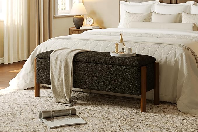 Modern Storage Benches with Walnut Wood Legs, 47&
