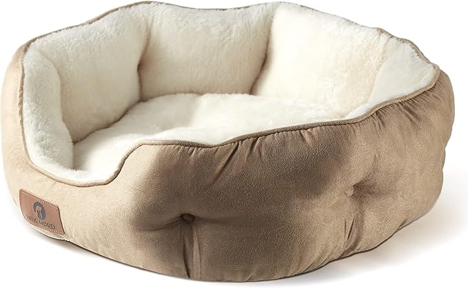 Asvin Medium Dog Bed for Medium Dogs, Cat Beds for Indoor Cats, Pet Bed for Puppy and Kitty, Extra Soft &amp; Machine Washable with Anti-Slip &amp; Water-Resistant Oxford Bottom, Light Brown, 25 inches