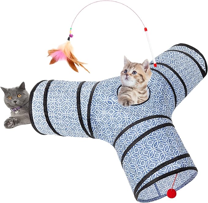 Tempcore 3 Way Collapsible Cat Toys - Indoor Cat Tunnels with Peek Hole &amp; Ball, Perfect for Kittens &amp; Puppies