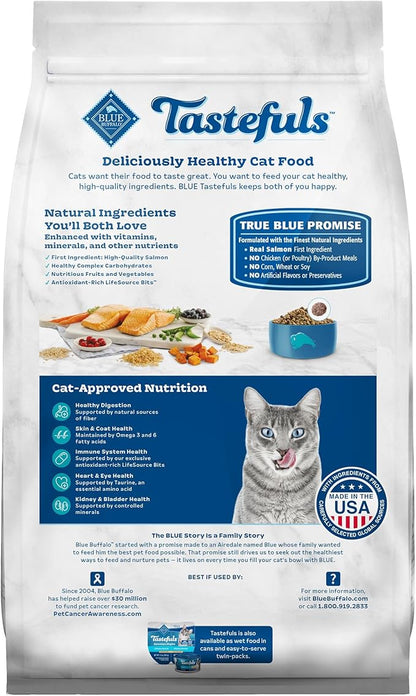 Blue Buffalo Tastefuls Natural Dry Food for Adult Indoor Cats, Salmon &amp; Brown Rice Recipe, 3-lb. Bag