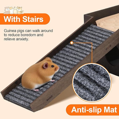 Guinea Pig Hideout, Upgraded Guinea Pig Castle House, Wooden Rabbit Hideout, Guinea Pigs Hideouts and Houses, Large Bunny House, Small Animal Chinchilla House Habitats with Stairs
