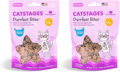 Catstages by Nina Ottosson Purrfect Bitez Natural Crunchy Cat Treats for Puzzles, Toys, Feeders, &amp; Training, USA-Made, Real Chicken Flavor, 4oz (Pack of 2)