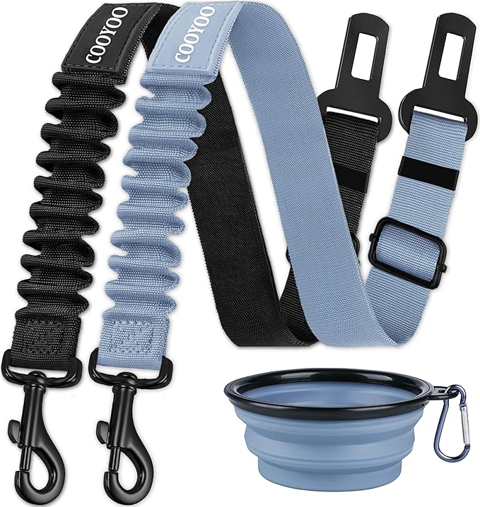 COOYOO Dog Seat Belt,3 Piece Set Retractable Dog Car Adjustable Seatbelts for Vehicle Nylon Pet Safety Heavy Duty &amp; Elastic &amp; Durable Car Harness for Dogs
