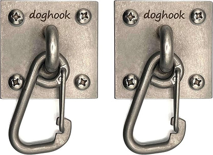 Canine Hitch- Secure Dog Leash Parking Wall Large Hook with Clip 2 Pack - Tie Out Stainless Steel &amp; ABS Mounting Plate for Strength - Practical Lead Management for Home &amp; Business