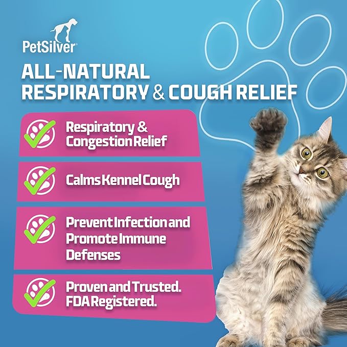 PetSilver Immune Support - Promotes Respiratory Health in Cats &amp; Dogs, Sinus &amp; Kennel Cough Treatment, Natural Antibiotic, Allergy Relief, Chelated Silver Formula, Easy-to-Use Dropper, USA - 2 fl oz