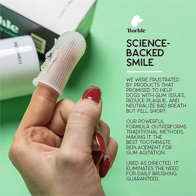 Barkle Vet Approved Dog Teeth Cleaning Toothpaste &amp; Tooth Brushing Kit | Eliminate Plaque, Tartar &amp; Bad Breath | Mint Dog Breath Freshener Gel | Puppy &amp; Small Breed Safe | Free Finger Brush (60 Days)