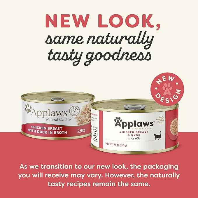 Applaws Natural Wet Cat Food in Broth, Limited Ingredient Canned Wet Cat Food, No Additives, Made with Natural Ingredients, Chicken Breast &amp; Duck in Broth (24 x 5.5oz Cans)
