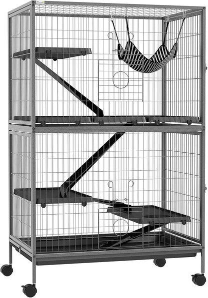 PawHut 50" 5-Tier Small Animal Cage, Ferret Cage, Large Chinchilla Cage with Hammock Accessory &amp; Heavy-Duty Steel Wire, Small Animal Habitat with 4 Doors, Removable Tray, Gray