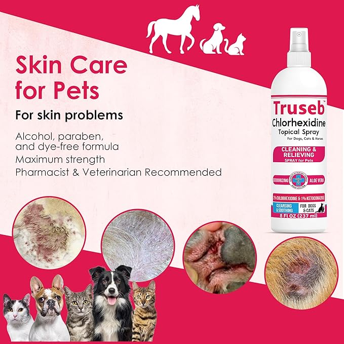 Truseb Topical Ketoconazole and Chlorhexidine Spray for Dogs, Cats, and Horses with Aloe - 8 oz (Ketoconazole &amp; Chlorhexidine Spray, 8 oz)