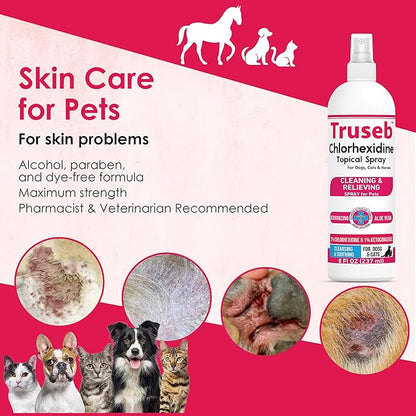 Truseb Topical Ketoconazole and Chlorhexidine Spray for Dogs, Cats, and Horses with Aloe - 8 oz (Ketoconazole &amp; Chlorhexidine Spray, 8 oz)