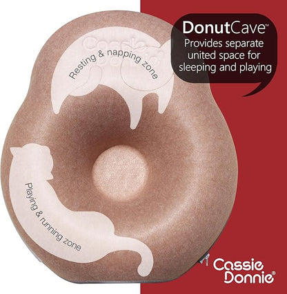 Cat Tunnel Bed for Indoor Cats, Medium Large, Donut Cave House up to 22 Lbs, Spacious for 2 Kittens (Brown)