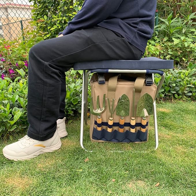 Garden Folding Gardener Stool with Gardening Tools Insulation Garden Bags Plus 5 Garden Tools and Gardening Kneeler Ideal Gift for Mother&