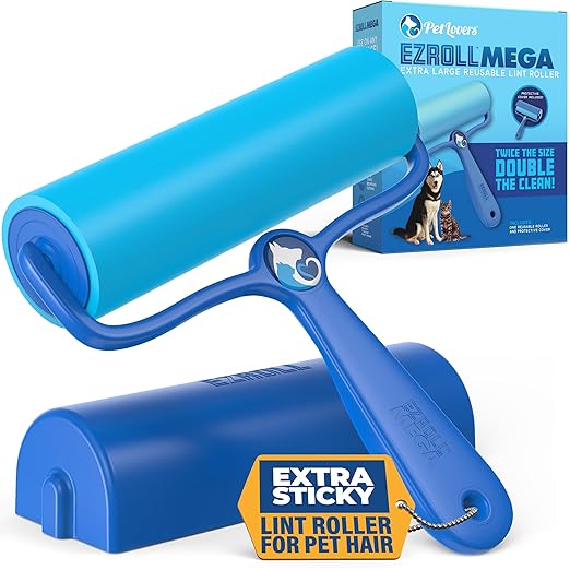 PetLovers EzRoll Reusable Lint Roller - Sticky for Life &amp; Multi-Purpose Pet Hair, Dust, &amp; Lint Remover for Clothing, Upholstery, &amp; Cars - Sustainable, Washable &amp; Efficient (Large)