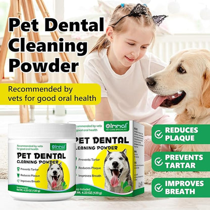Dog Dental Powder, 120g Teeth Cleaning Powder for Dogs, Breath Freshener with Probiotics Improve Bad Breath, Remove Plaque &amp; Tartar - Pets Dental Care Supplement for Dogs - 4.23 OZ/Scoop Included