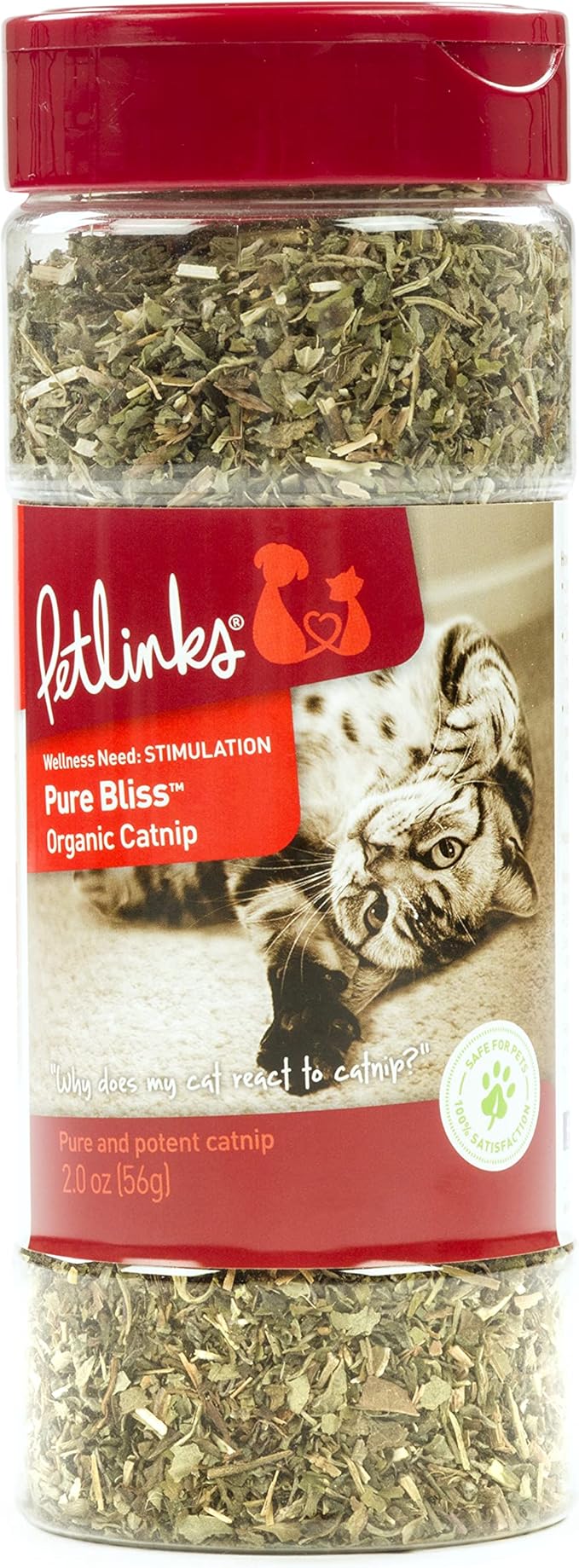 Petlinks Pure Bliss 100% Certified USDA Organic Catnip for Cats &amp; Kittens, Pure &amp; Potent Stimulant/Attractant, Shaker Canister - 2.0 oz