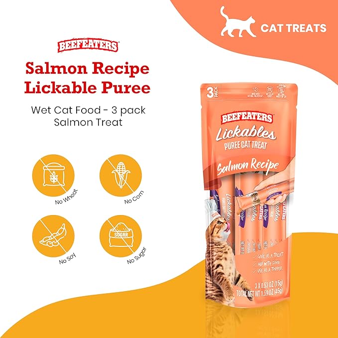 Beefeaters Cat Treats Lickable Puree 1.59oz (12-Pack) – Chicken, Grain-Free, Taurine-Enriched, Ideal for Training &amp; Interactive Feeding