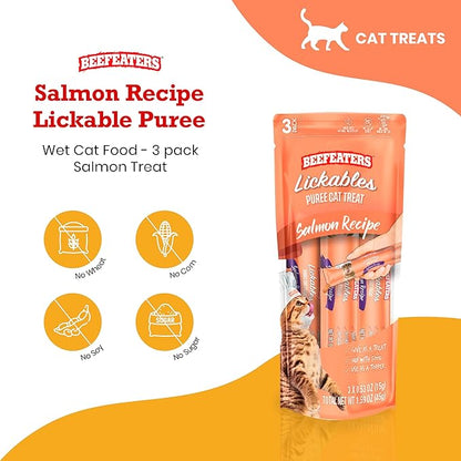Beefeaters Cat Treats Lickable Puree 1.59oz (12-Pack) – Chicken, Grain-Free, Taurine-Enriched, Ideal for Training &amp; Interactive Feeding
