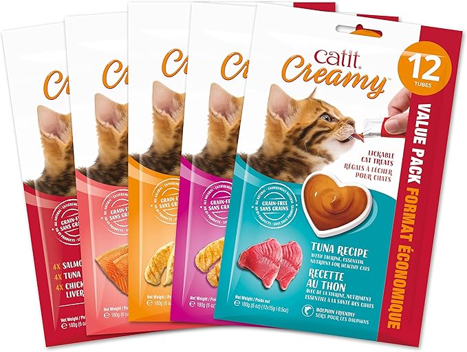 Catit Creamy Lickable Cat Treat, Healthy Cat Treat, Chicken &amp; Shrimp, 12 Pack, 0.5 Ounce (Pack of 12)