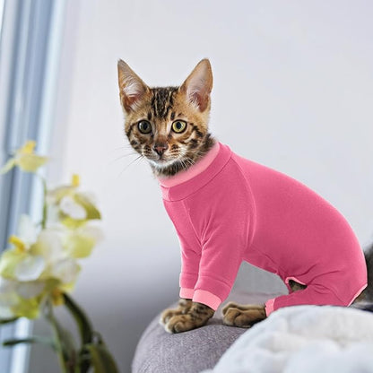 PUMYPOREITY Cat Hair Sticky Sweater, Recovery Suit - Breathable &amp; Lightweight for Post-Surgery Protection, Cat Onsie Prevents Licking Wounds, Pink, 2XL