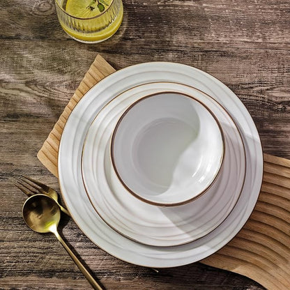 GBHOME Ceramic Dinnerware Sets,18 pcs Embossed Elegant Stoneware Plates and Bowls Sets, Housewarming Wedding Gift | Dishwasher &amp; Microwave Safe | Dishes Set Service for 6