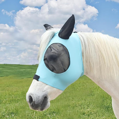 Stretchy Horse Fly Mask for Horses, Soft Lycra Equine Mesh Mask, Elasticity Horse Face Covering, Breathable&amp;UV Protection, Pacific Blue, Cob