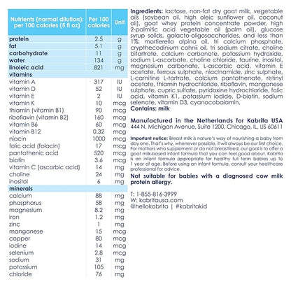 Kabrita Goat Milk Infant Formula - Easy to Digest Baby Formula 0-12 Months - Contains Prebiotics, Iron, DHA, Non-GMO - Gentle on Sensitive Tummies - Formula Supporting Gut Health &amp; Sleep - 28Oz