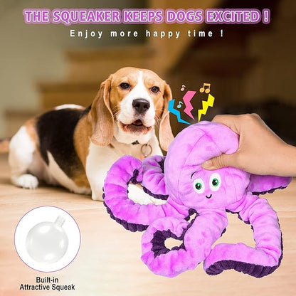 Dog Squeaky Toys Octopus - Tough Plush Large Medium &amp; Small Dog Toys - Stuffed Animals Puppy Toys - Funny Cute Dog Toy for Dog Birthday Presents (Octopus Purple)