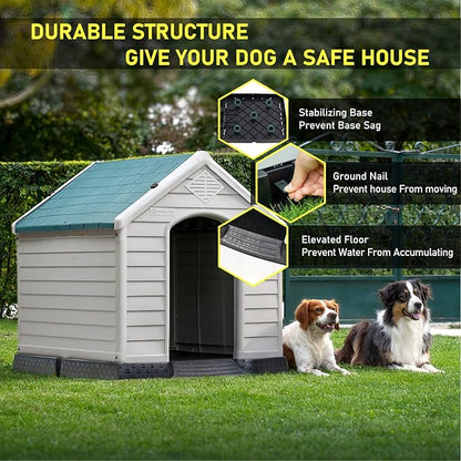 LEMBERI Durable Waterproof Plastic Dog House for Small to Large Sized Dogs, Indoor Outdoor Doghouse Insulated Puppy Shelter with Elevated Floor, Easy to Assemble (Blue, 34&