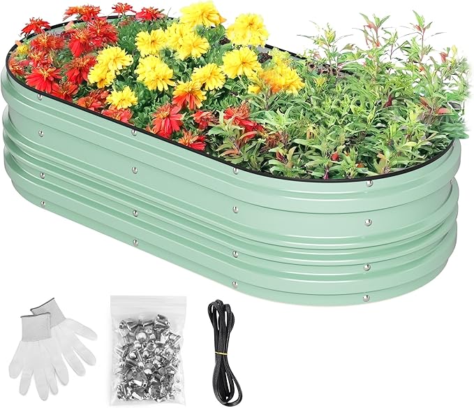 WORKPRO 4x2x1ft Galvanized Raised Garden Bed Set, Rust &amp; Corrosion Protection, Easy Assembly, Safe Edge, Ideal for Vegetables &amp; Flowers, Green