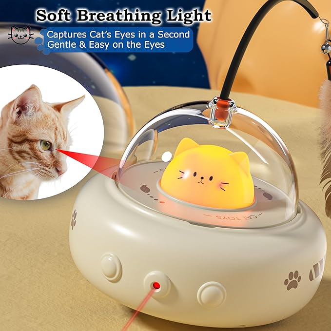 hooroor 2-in-1 UFO Laser Cat Toy – Automatic Motion with Feather, Rechargeable Smart Sensor Interactive Toy for Indoor Cats &amp; Dogs, Fun Exercise &amp; Play, Perfect Pet Gift