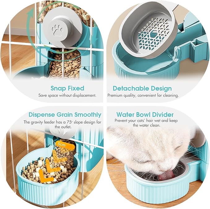 GPY Automatic Hanging Gravity Pet Feeder and Water Dispenser Set ，Automatic Dog Feeder and Dog Water Dispenser for Dogs Cats Pets Animals Large Capacity (Blue Water Feeder&amp;Food Feeder) (Blue)