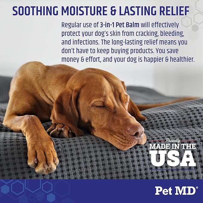 Pet MD Dog Paw Balm - 3-in-1 Paw, Nose/Snout, &amp; Elbow Moisturizer &amp; Paw Protectors for Dogs - 2 oz Paw Wax with Shea Butter, Coconut Oil, &amp; Beeswax