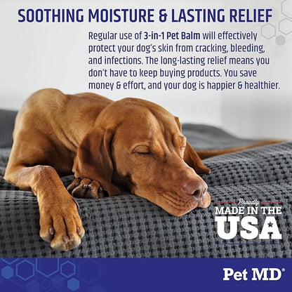 Pet MD Dog Paw Balm - 3-in-1 Paw, Nose/Snout, &amp; Elbow Moisturizer &amp; Paw Protectors for Dogs - 2 oz Paw Wax with Shea Butter, Coconut Oil, &amp; Beeswax