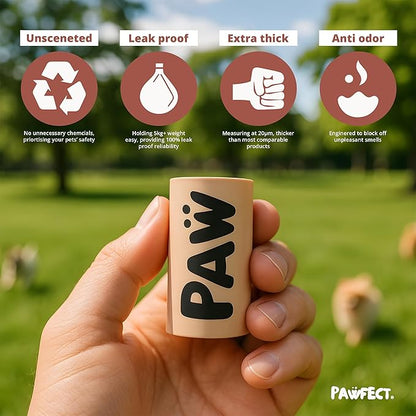 Pawfect Dog Poop Bags Rolls - Biodegradable Doggie Bags, Compostable Dog Waste Bags, BPI Certified Pet Waste Bags, Unscented, Large, Puppy Poo, Earth Friendly, Bolsas de Basura (240 counts)
