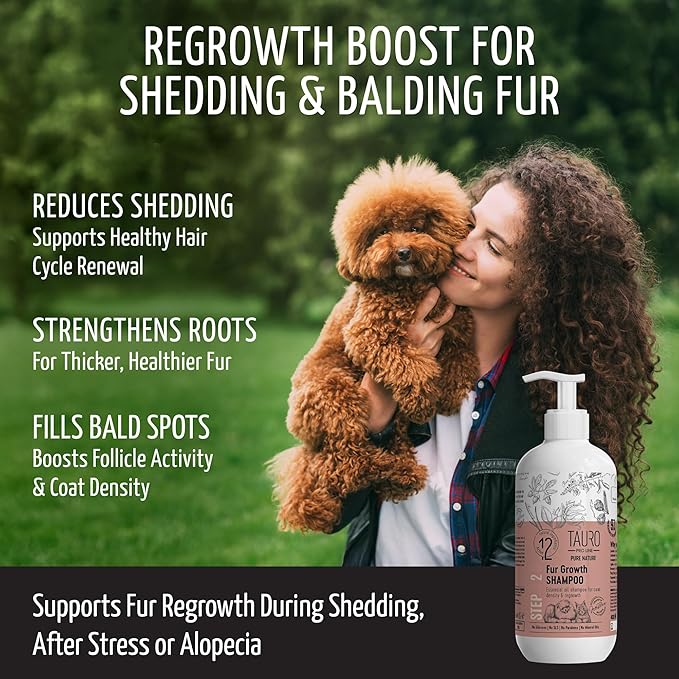 Tauro Pro Line Deshedding Dog Shampoo, Natural Pet Wash, Coat Regrowth Formula for Sensitive Skin &amp; Shedding Control, Deodorizing for Smelly Dogs (Fur Growth - 13.5 Fl Oz)