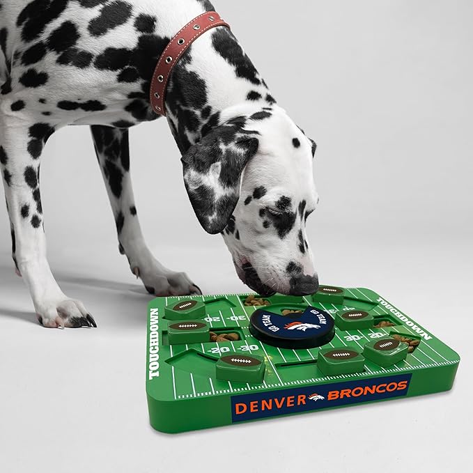 Pets First NFL Denver Broncos Large Puzzle Toy, New Size, Interactive Dog Treat &amp; Slow Feeding Toy