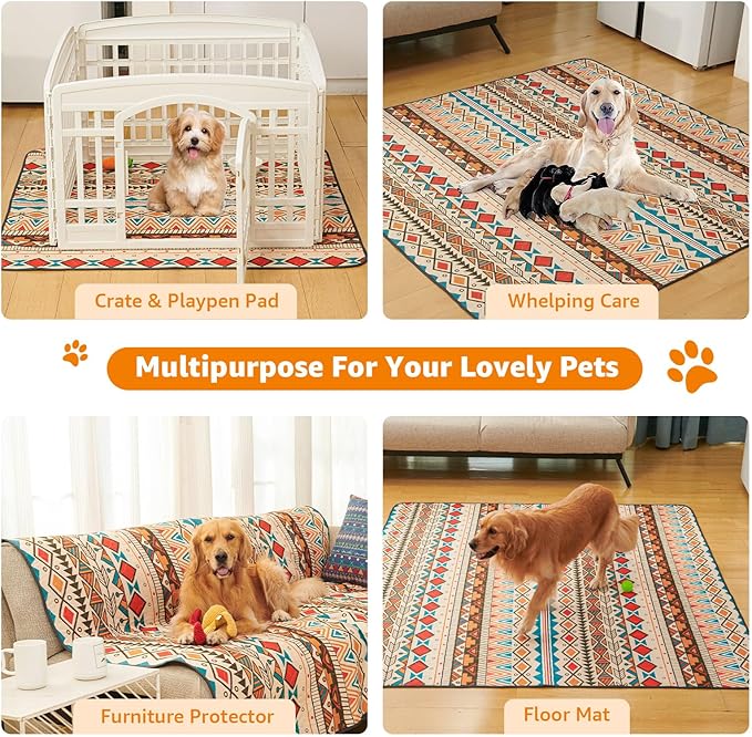 LOOBANI Reusable Pee Pads for Dogs Extra Large: 72"x 72" Washable Puppy Pads Waterproof , Super Absorbent Whelping Pad, Leak-Proof &amp; Non-Slip Dog Playpen Mat for Floor,Potty,Training,Cage (Yellow)