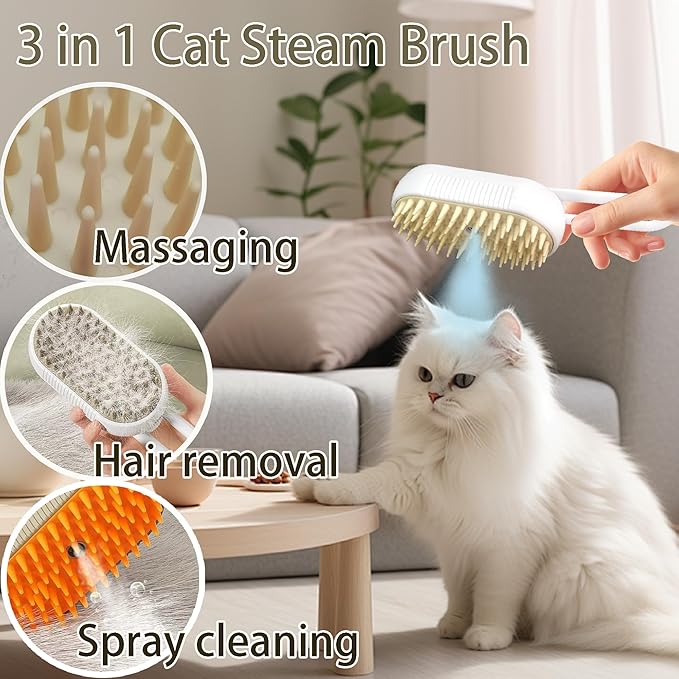 Cat Steam Brush for Shedding Dog Brush with Steam Pet Hair Cleaning Brush Comb for Spray 3 in 1 Pet Grooming for Long &amp; Short Haired Pets – Spritz Defur Comb for cats(Gray)