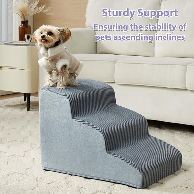 Dog Stairs for Small Dogs, 2-Steps Dog Ramp for Couch, Pet Stairs with Highly Supportive Foam and Non-Slip Bottom, Pet Steps for Cat &amp; Doggie (High 11.8 Inch)
