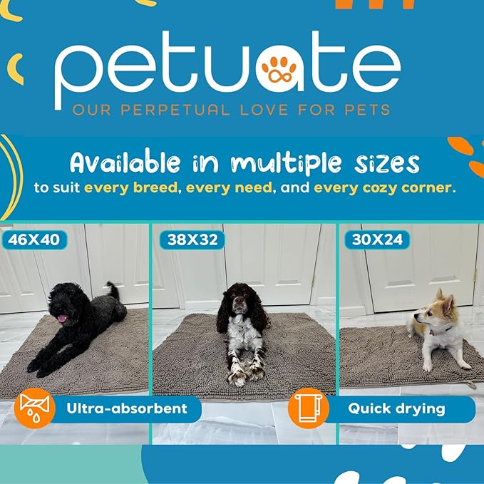 Pet 2-in-1 Dog Towel &amp; Mat – Transforms from Drying to Bath Mat, Ultra Soft, Absorbent &amp; Quick-Drying, Machine Washable Dog Towels with Detachable Non-Slip Mat and Hand Pockets (Medium)