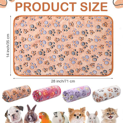 Reginary 4 Pcs Waterproof Guinea Pig Blankets Washable Small Animal Fleece Bedding Absorbent Guinea Pig Cage Liners Reusable Pet Pee Pad Sleep Mat for Hamster Ferret(Paw Print,28 x 14 Inch)