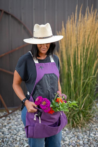 Roo Gardening Apron with Pockets &amp; Harvesting, Picking Pouch - Adjustable, Water-resistant, Washable Canvas Cotton