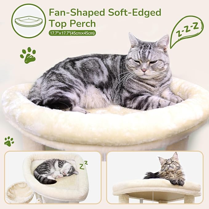 Globlazer Corner Cat Tree, 51in Curved Series Modern Cat Tower for Indoor Cats with Hammock, 7 Sisal Scratching Posts, Large Fan-Shaped Platform for Large Cats, Cat Condo &amp; Hanging Basket, C51, Beige