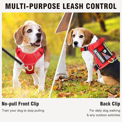WINSEE Service Dog in Training Harness with 5 PCS Patches, Reflective Tactical Dog Vest Harness, Adjustable Soft Oxford Pet Harness with Easy Control Handle, Hook &amp; Loop Panels for Walking Hiking